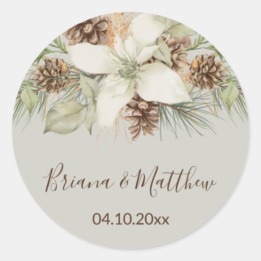 Winter Beige Elegante Script Wedding Umschlag Aufk Runder Aufkleber (Vorderseite)