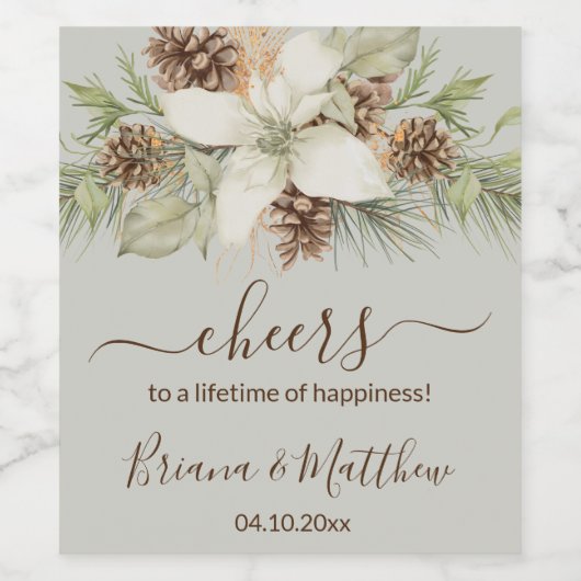 Winter Beige Elegante Script Wedding Weinetikett (Einzelnes Label)