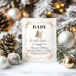 Winter-Beige-Teddybär-Weihnachts-Baby-Shower Einladung