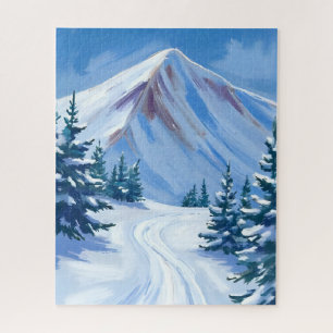 Winter-Berg-Aquarell-Schnee-Natur-Landschaft Puzzle