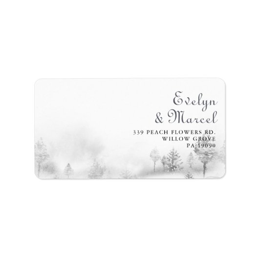 Winter-Bergwald Hochzeit Rückkehr Adressaufkleber (Vorne)