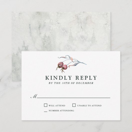 Winter Berries Botanische Hochzeit RSVP Karte (Vorne/Hinten)