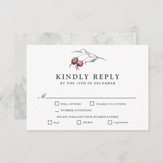 Winter Berries Botanische UAWG Wasserfarben RSVP Karte (Vorne/Hinten)