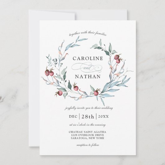 Winter Berries Botanischer Kranzbrand Einladung (Vorderseite)