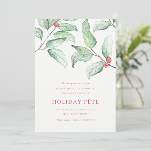 Winter Berries Feierlichkeiten Einladungen (Stehend Vorderseite)