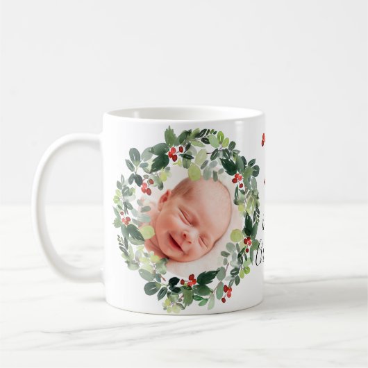 Winter Berries Frohe Weihnachts Custom Foto Kaffeetasse (Links)