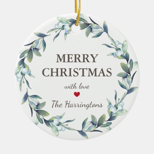 Winter Berries Frohe Weihnachtsferien Keramik Ornament (Vorne)
