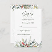Winter Berries Green Foliage Reply RSVP Karte (Vorne/Hinten)