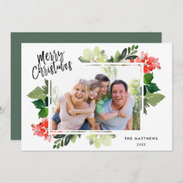 Winter Berries Green Frame Foto Weihnachtskarte