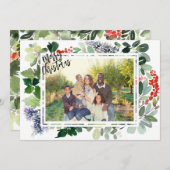 Winter Berries Green Frame Foto Weihnachtskarte (Vorne/Hinten)