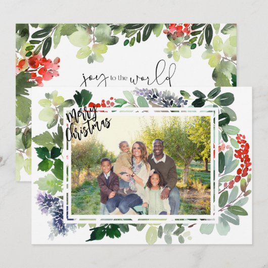 Winter Berries Green Frame Foto Weihnachtskarte (Vorne/Hinten)