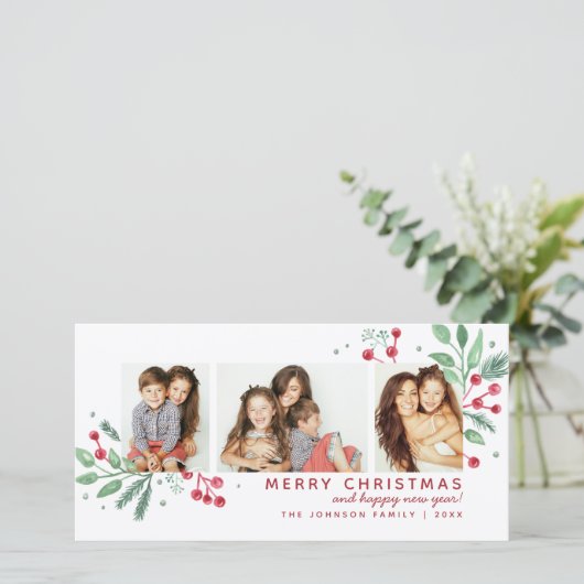 Winter Berries Greenery Frohe Weihnachten 3-Foto (Stehend Vorderseite)