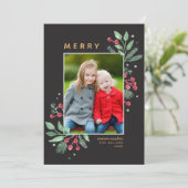 Winter Berries Greenery Frohe Weihnachtsfeier Foto (Stehend Vorderseite)
