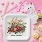 Winter Berries Greenery Pine Cones Pappteller (Party)
