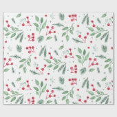 Winter Berries Greenery Watercolor Holiday Geschenkpapier (Flach)