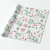 Winter Berries Greenery Watercolor Holiday Geschenkpapier (Ungerollt)