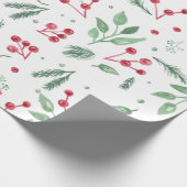 Winter Berries Greenery Watercolor Holiday Geschenkpapier (Ecke)