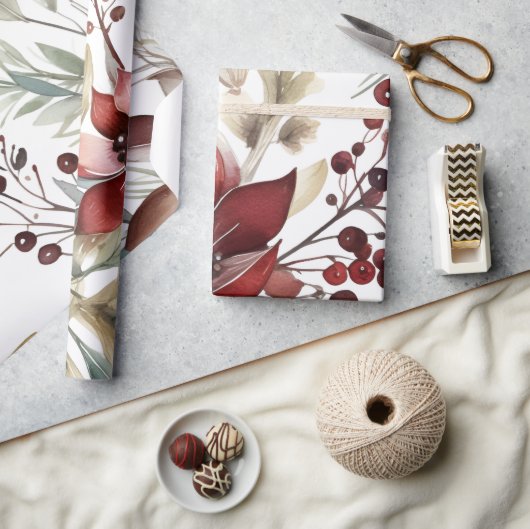 Winter Berries Greenery Watercolor Holiday Geschenkpapier (Kunsthandwerk)