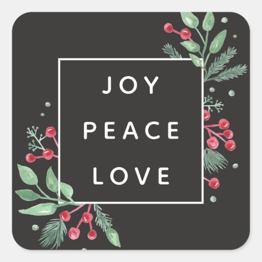 Winter Berries Grüne Ferienwohnung Joy Peace Liebe Quadratischer Aufkleber (Vorderseite)
