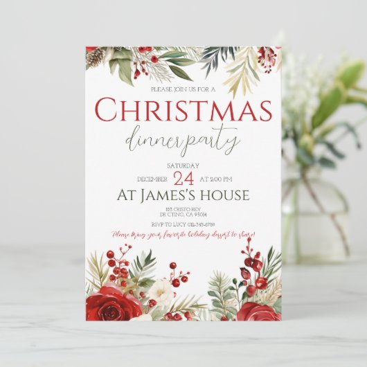 Winter Berries Holiday Holly Christmas Party Einladung (Stehend Vorderseite)