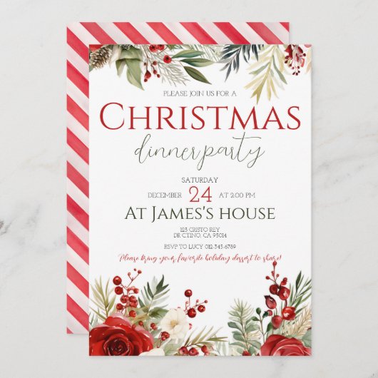 Winter Berries Holiday Holly Christmas Party Einladung (Vorne/Hinten)