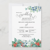 Winter Berries Holly Watercolor Hochzeitsempfang Einladung (Vorderseite)