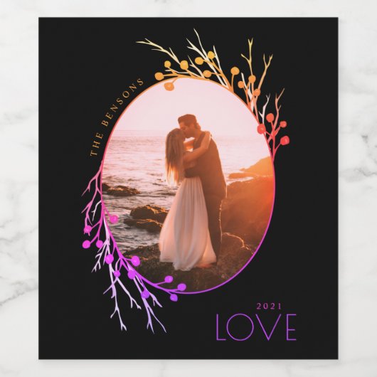 Winter Berries Liebe Branchen Regenbogen Weinetikett (Einzelnes Label)