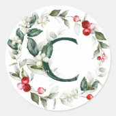 Winter Berries Monogram C Small Round Labels Runder Aufkleber (Vorderseite)