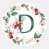 Winter Berries Monogram D Small Round Labels Runder Aufkleber (Vorderseite)