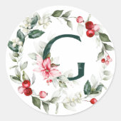 Winter Berries Monogram G Small Round Labels Runder Aufkleber (Vorderseite)