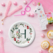 Winter Berries Monogram H Paper Plate Pappteller (Party)