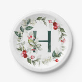 Winter Berries Monogram H Paper Plate Pappteller (Vorderseite)