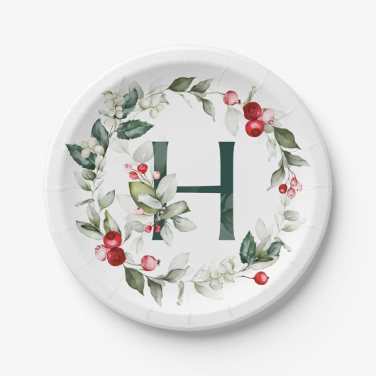 Winter Berries Monogram H Paper Plate Pappteller (Vorderseite)