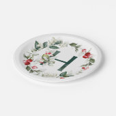 Winter Berries Monogram H Paper Plate Pappteller (Schrägansicht)