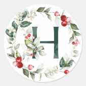 Winter Berries Monogram H Small Round Labels Runder Aufkleber (Vorderseite)