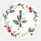 Winter Berries Monogram J Small Round Labels Runder Aufkleber (Vorderseite)