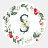 Winter Berries Monogram S Small Round Labels Runder Aufkleber (Vorderseite)