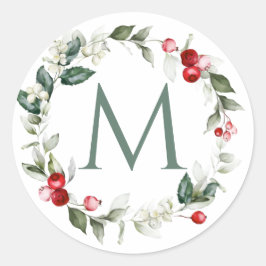 Winter Berries Monogram Small Round Labels Runder Aufkleber