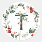 Winter Berries Monogram T Small Round Labels Runder Aufkleber (Vorderseite)