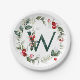Winter Berries Monogram W Paper Plate Pappteller