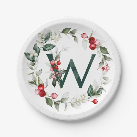 Winter Berries Monogram W Paper Plate Pappteller (Vorderseite)