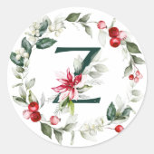Winter Berries Monogram Z Small Round Labels Runder Aufkleber (Vorderseite)