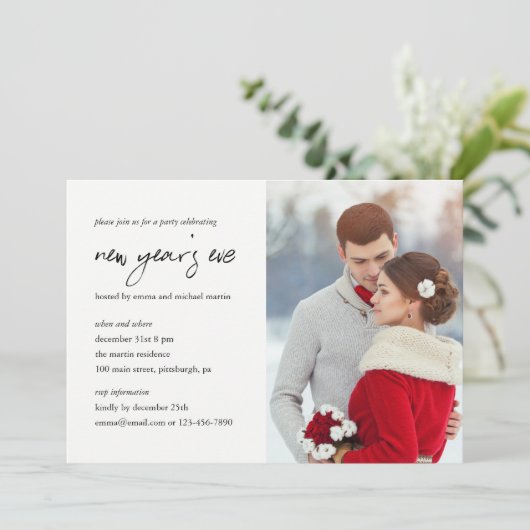 Winter Berries Neujahr Party Foto Einladung (Stehend Vorderseite)