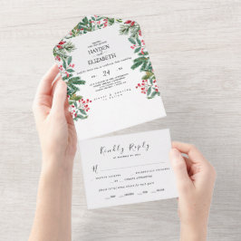 Winter Berries Pine Cone Grüne Hochzeit All In One Einladung