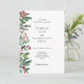 Winter Berries Pine Cone Grüne Hochzeit Einladung (Stehend Vorderseite)