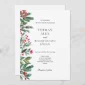 Winter Berries Pine Cone Grüne Hochzeit Einladung (Vorne/Hinten)