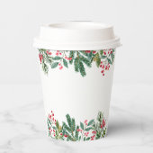 Winter Berries Pine Cone Grüne Hochzeit Pappbecher (Rückseite)