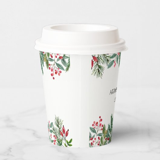 Winter Berries Pine Cone Grüne Hochzeit Pappbecher (Rechts)