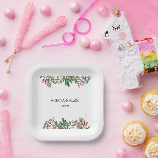 Winter Berries Pine Cone Grüne Hochzeit Pappteller (Party)