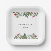 Winter Berries Pine Cone Grüne Hochzeit Pappteller (Vorderseite)